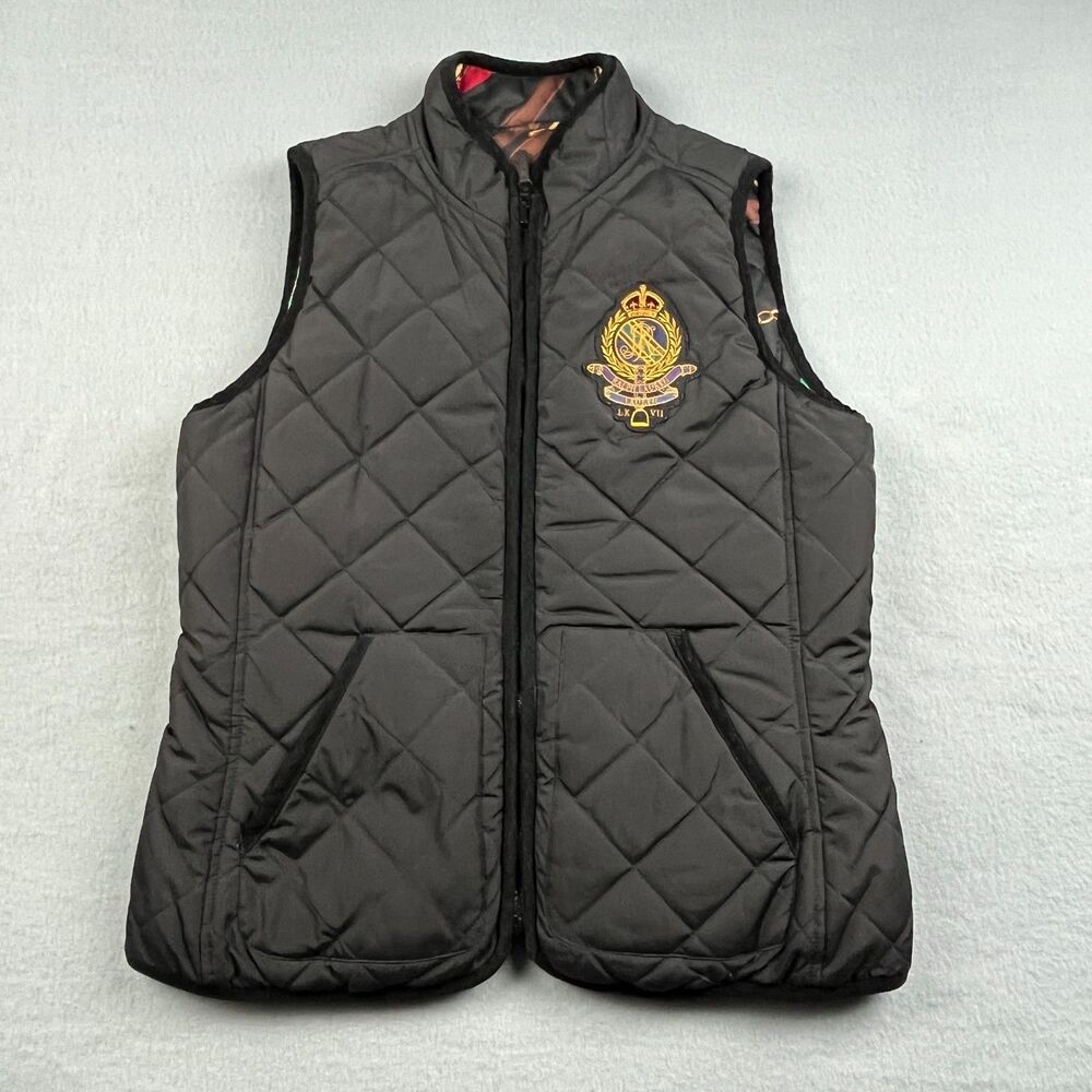 Ralph Lauren Reversible Quilted Vest Equestrian Crest Emblem Women's Small - Picture 2 of 9